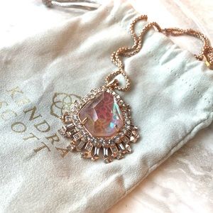KS Daenerys Rose Gold Long Pendant Necklace in Blush Dichroic Glass